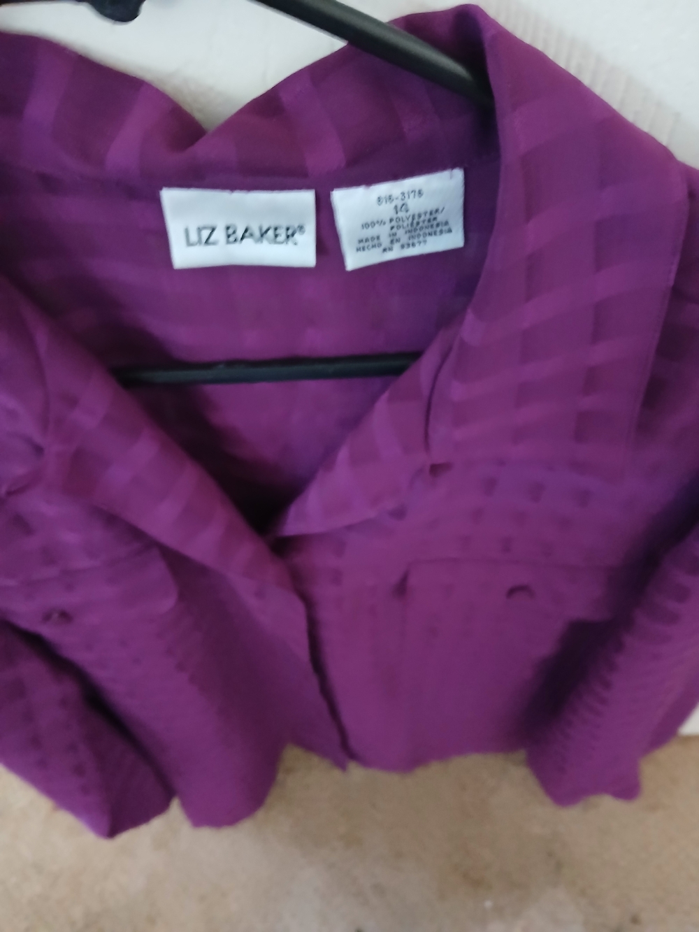 Liz Baker Womans  Purple Dress Shirt